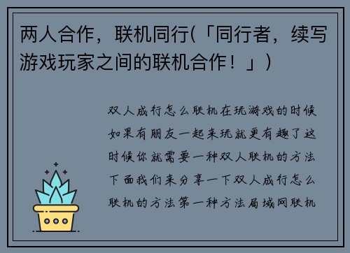 两人合作，联机同行(「同行者，续写游戏玩家之间的联机合作！」)